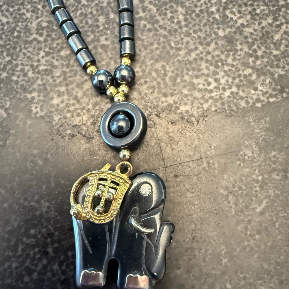 Black and Gold Elephant Pendant Necklace